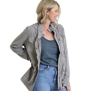 Abercrombie and Fitch Gray Utility  military Jacket Hooded Drawstring Pockets Sm